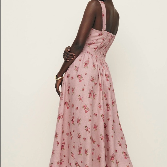 REFORMATION BALIA LINEN PINK FLOWER DRESS adjustable straps - Picture 2 of 4